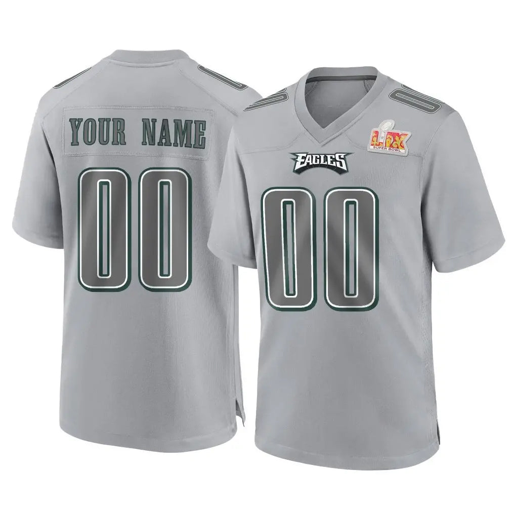 Johmsee Custom P.Eagles Gray Atmosphere Fashion Super Bowl LIX Home Game Any Name & Numbers Stitched Jerseys