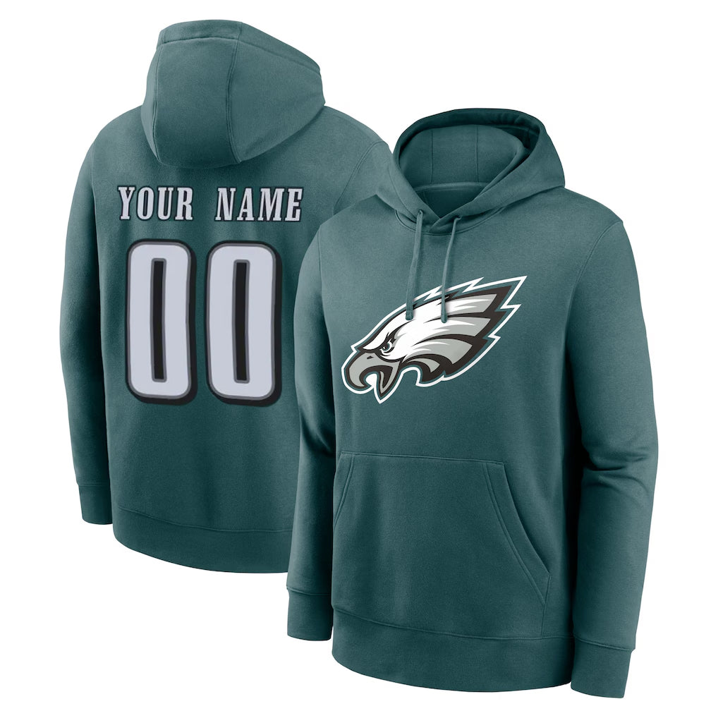 Johmsee Custom P.Eagles Midnight Green Performance Pullover Hoodies Home Game Any Name & Numbers Stitched Jerseys