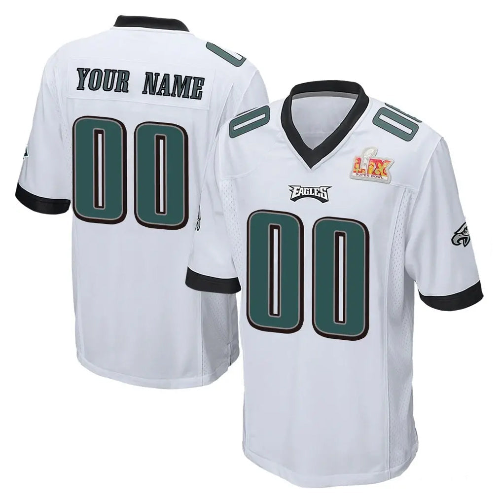 Johmsee Custom P.Eagles White Super Bowl LIX Home Game Any Name & Numbers Stitched Jerseys