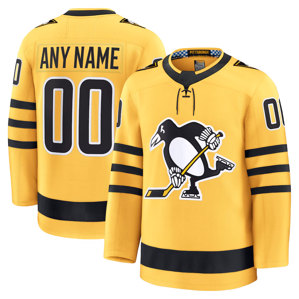 Johmsee Custom P.Penguins Gold Alternate Premium Jerseys