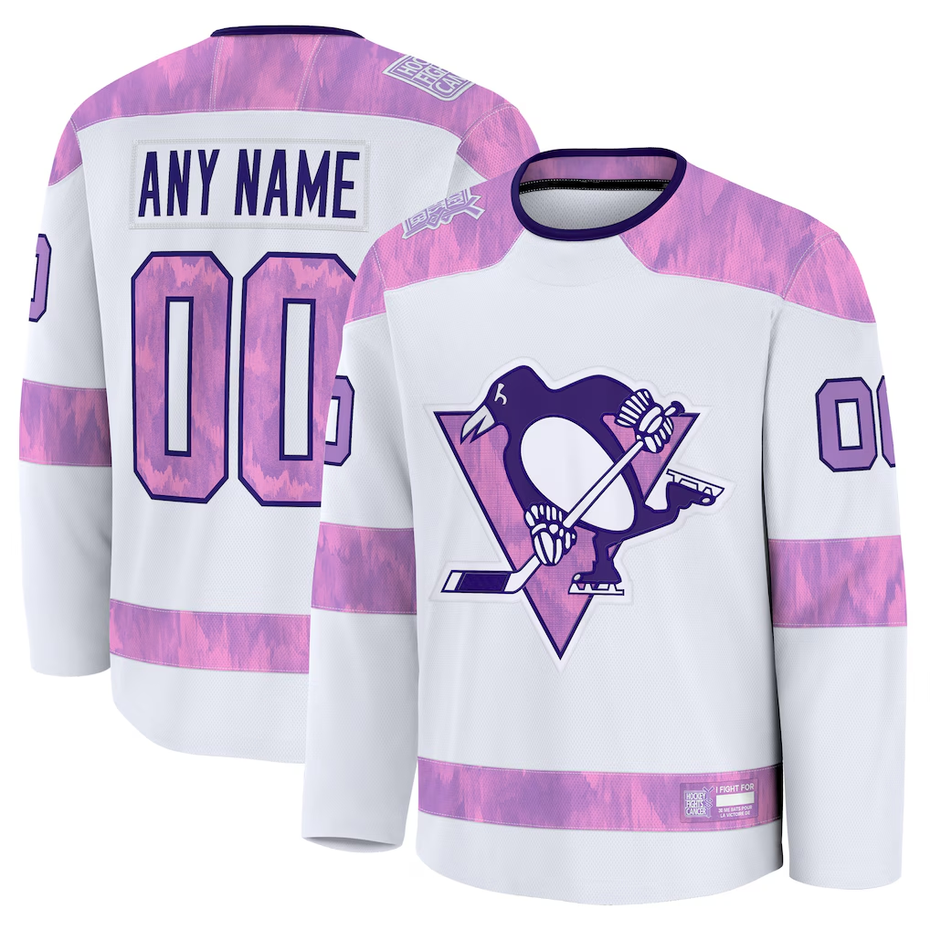Johmsee Custom P.Penguins White 2024 Hockey Fights Cancer Jerseys