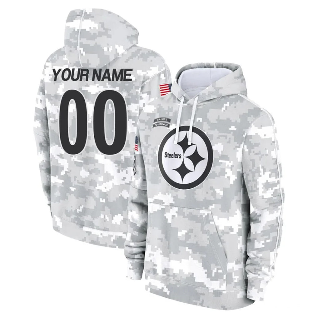 Johmsee Custom P.Steelers Arctic Camo Limited Salute to Service Pullover Hoodies Game Any Name & Numbers Stitched Jerseys