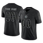Johmsee Custom P.Steelers Black Reflective Limited Home Game Any Name & Numbers Stitched Jerseys