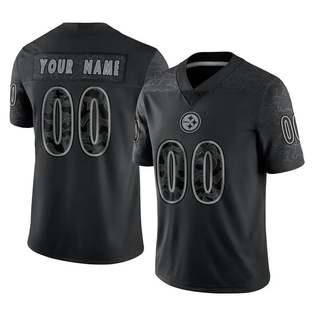 Johmsee Custom P.Steelers Black Reflective Limited Home Game Any Name & Numbers Stitched Jerseys