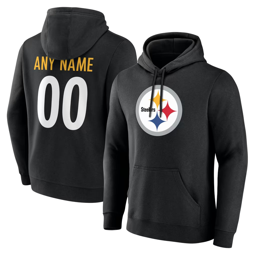 Johmsee Custom P.Steelers Blck LOGO Pullover Hoodies Limited Any Name & Numbers Stitched Jerseys