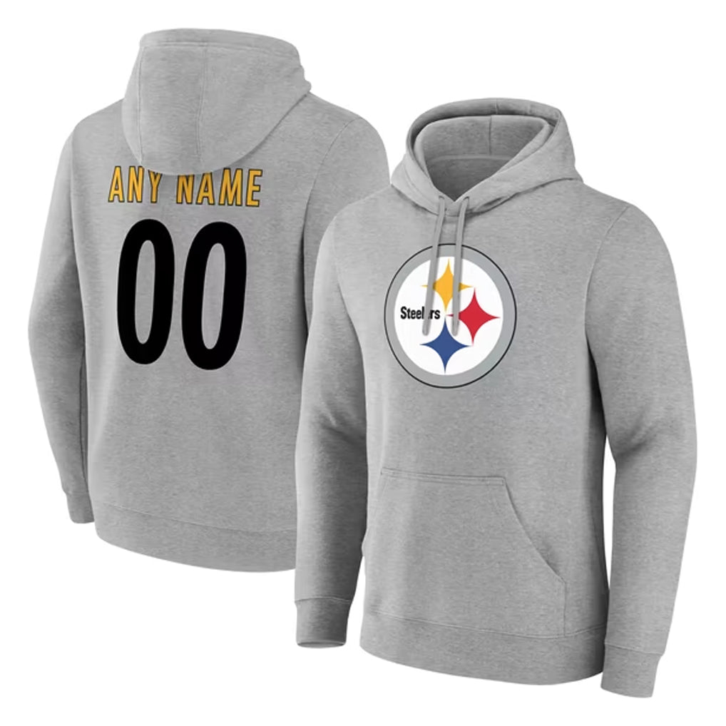 Johmsee Custom P.Steelers Gray LOGO Pullover Hoodies Limited Any Name & Numbers Stitched Jerseys