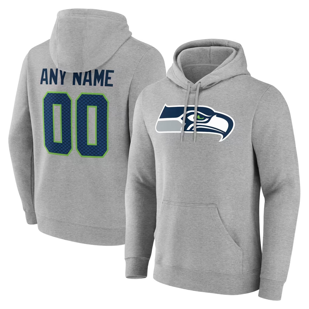 Johmsee Custom S.Seahawks Gray LOGO Pullover Hoodies Game Any Name & Numbers Stitched Jerseys