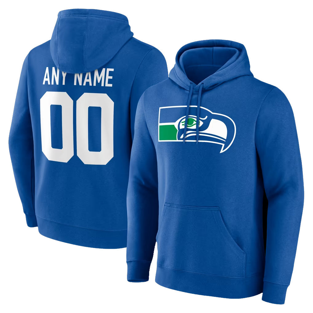 Johmsee Custom S.Seahawks Royal LOGO Pullover Hoodies Game Any Name & Numbers Stitched Jerseys
