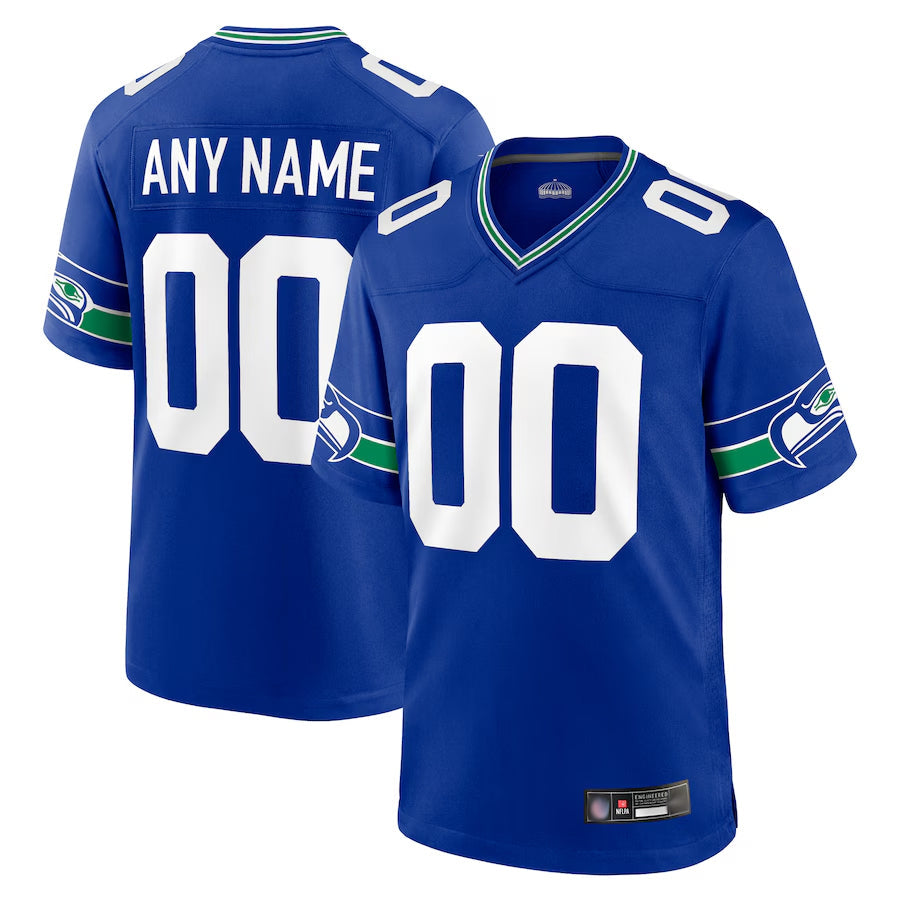 Johmsee Custom S.Seahawks Royal Throwback Game Stitched Jerseys