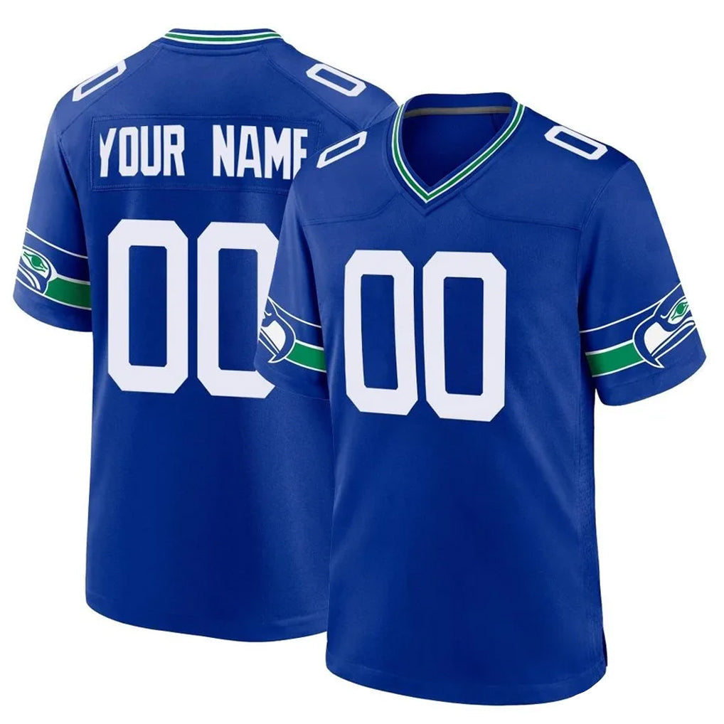 Johmsee Custom S.Seahawks Royal Throwback Home Game Any Name & Numbers Stitched Jerseys