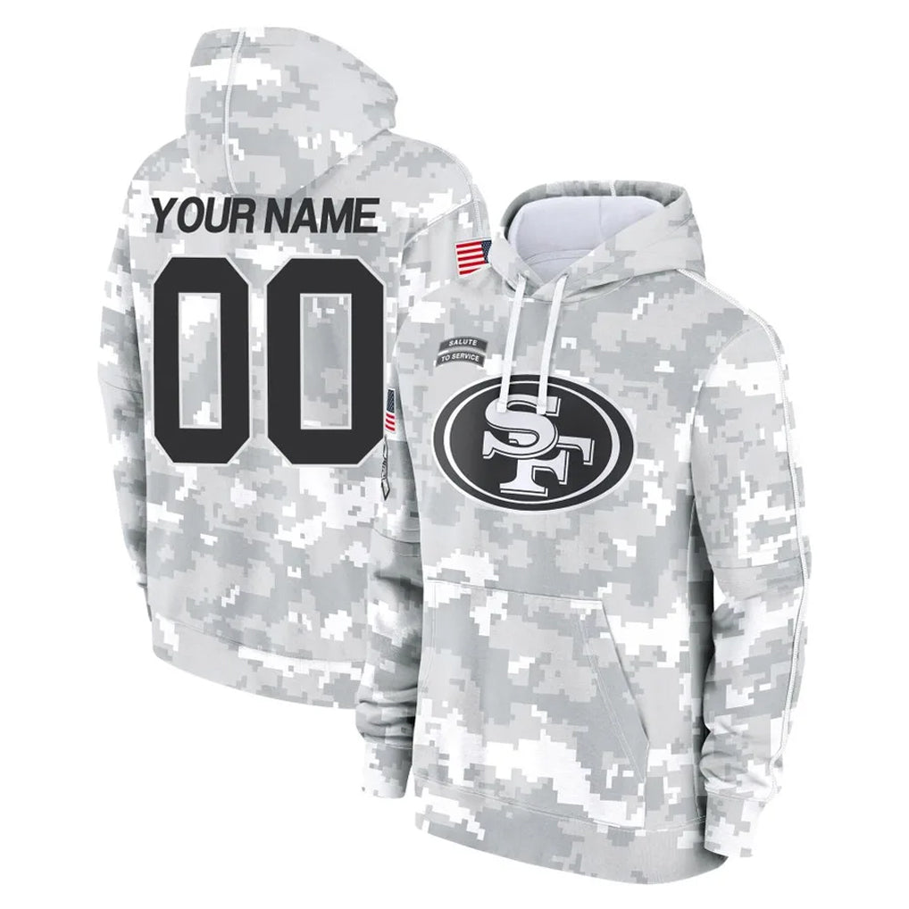 Johmsee Custom SF.49ers Arctic Camo Limited Salute to Service Pullover Hoodies Game Any Name & Numbers Stitched Jerseys