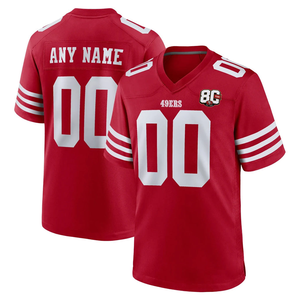 Johmsee Custom SF.49ers Red 80th Game Home Any Name & Numbers Stitched Jerseys