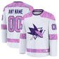 Custom SJ.Sharks Fanatics 2024 Hockey Fights Cancer Practice Jersey - White Stitched American Hockey Jerseys