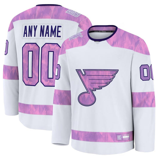 Custom St. L.Blues Fanatics 2024 Hockey Fights Cancer Practice Jersey - White Stitched American Hockey Jerseys