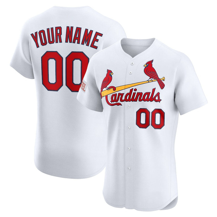 Custom St. Louis Cardinals Home Elite Sponsor Patch Jersey – White Stitched Baseball Jersey