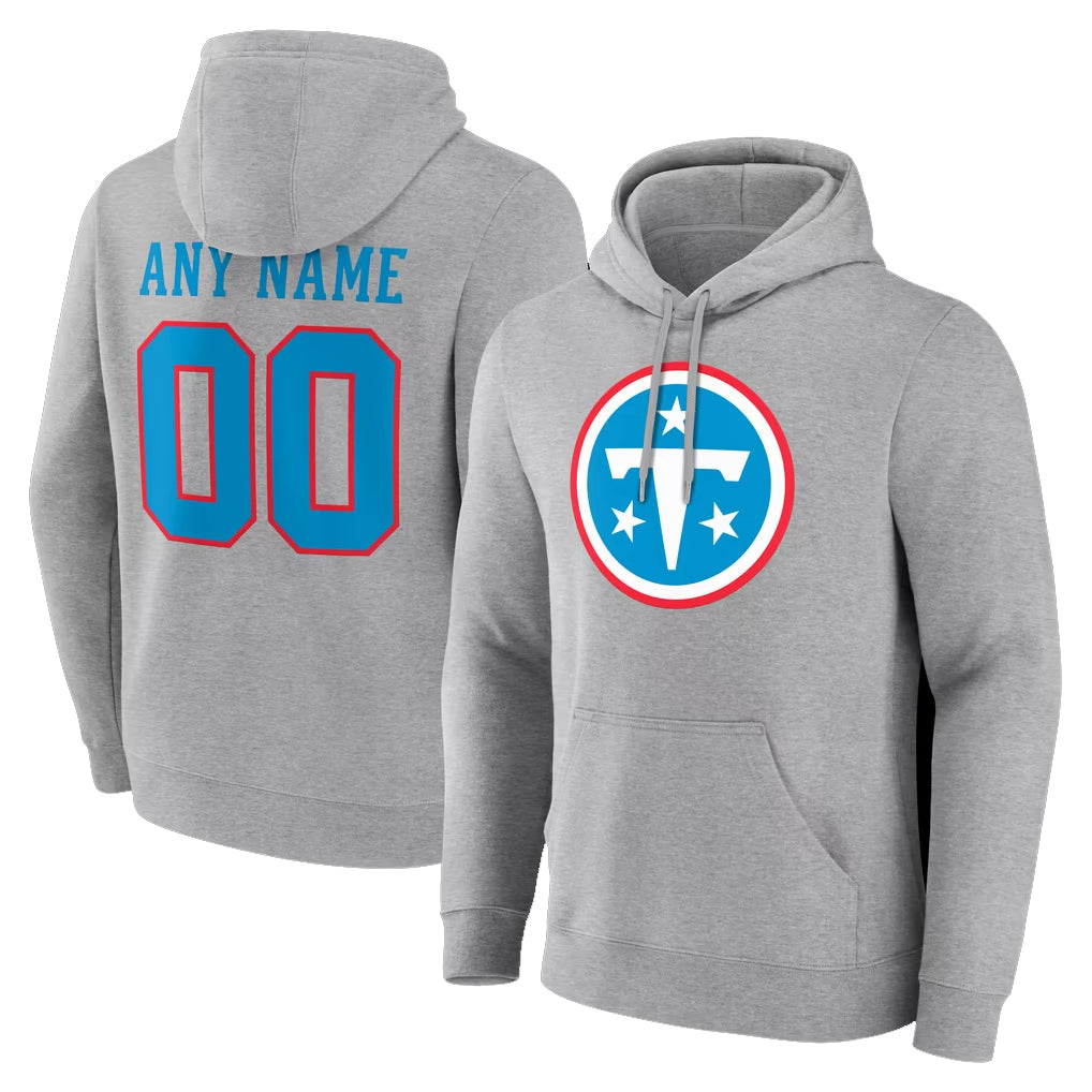 Johmsee Custom T.Titans Light Gray LOGO Pullover Hoodies Home Game Any Name & Numbers Stitched Jerseys