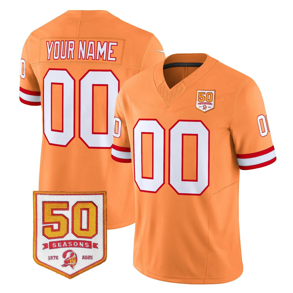 Johmsee Custom TB.Buccaneers 76' Orange 50th Season Vapor Limited Home Game Any Name & Numbers Stitched Jerseys