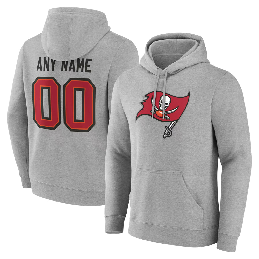 Johmsee Custom TB.Buccaneers Gray Pullover Hoodie Home Game Any Name & Numbers Stitched Jerseys