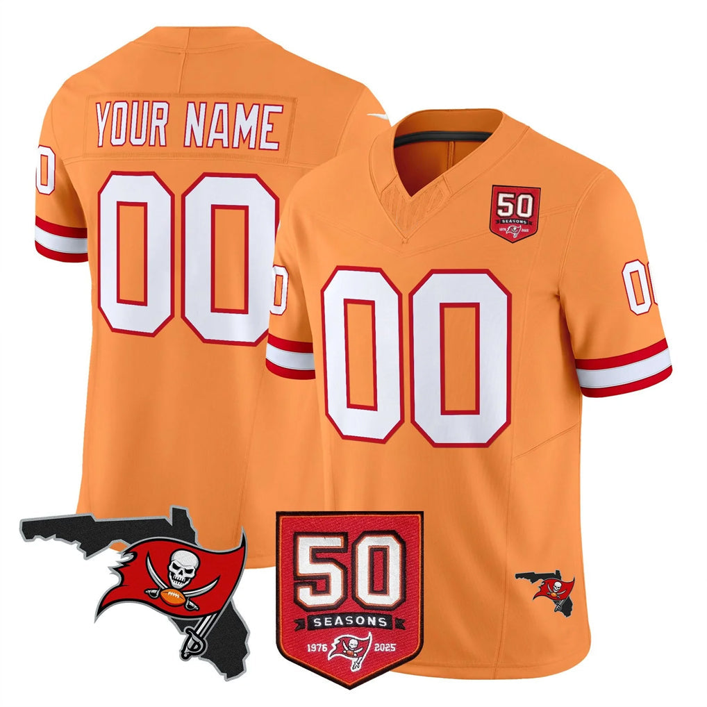 Johmsee Custom TB.Buccaneers Orange 50th Season Vapor Limited Home Game Any Name & Numbers Stitched Jerseys