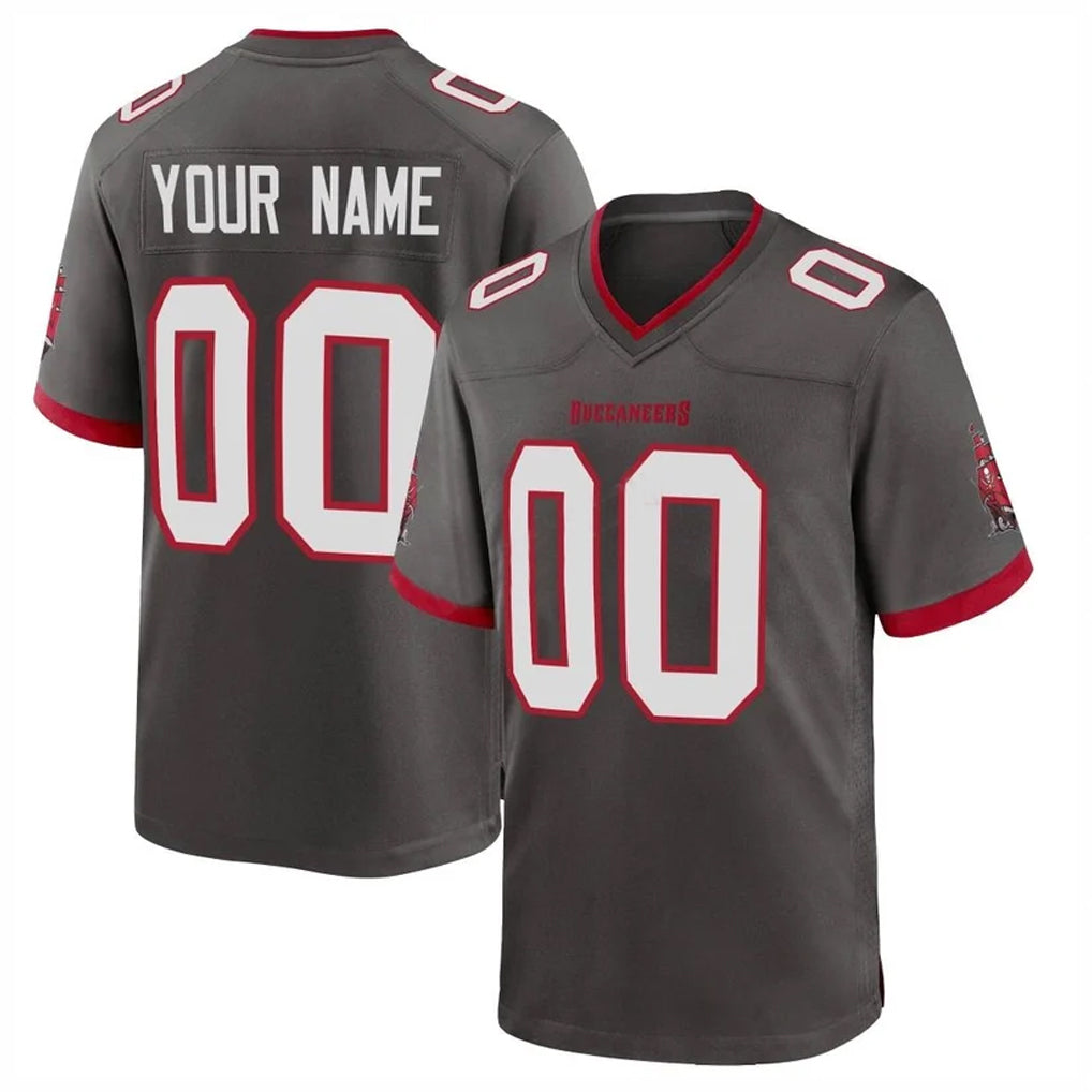 Johmsee Custom TB.Buccaneers Pewter Alternate Home Game Any Name & Numbers Stitched Jerseys