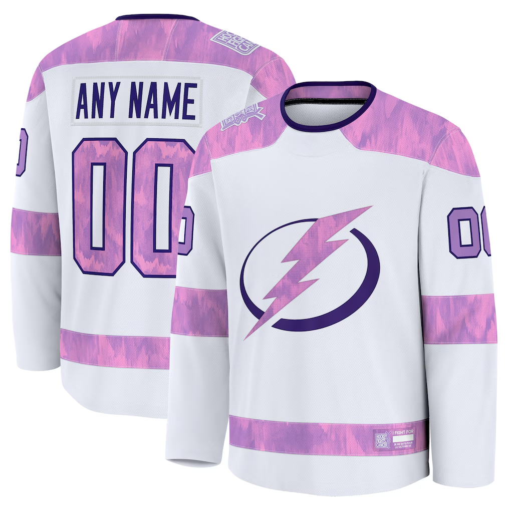 Johmsee Custom TB.Lightning White 2024 Hockey Fights Cancer Practice Jerseys