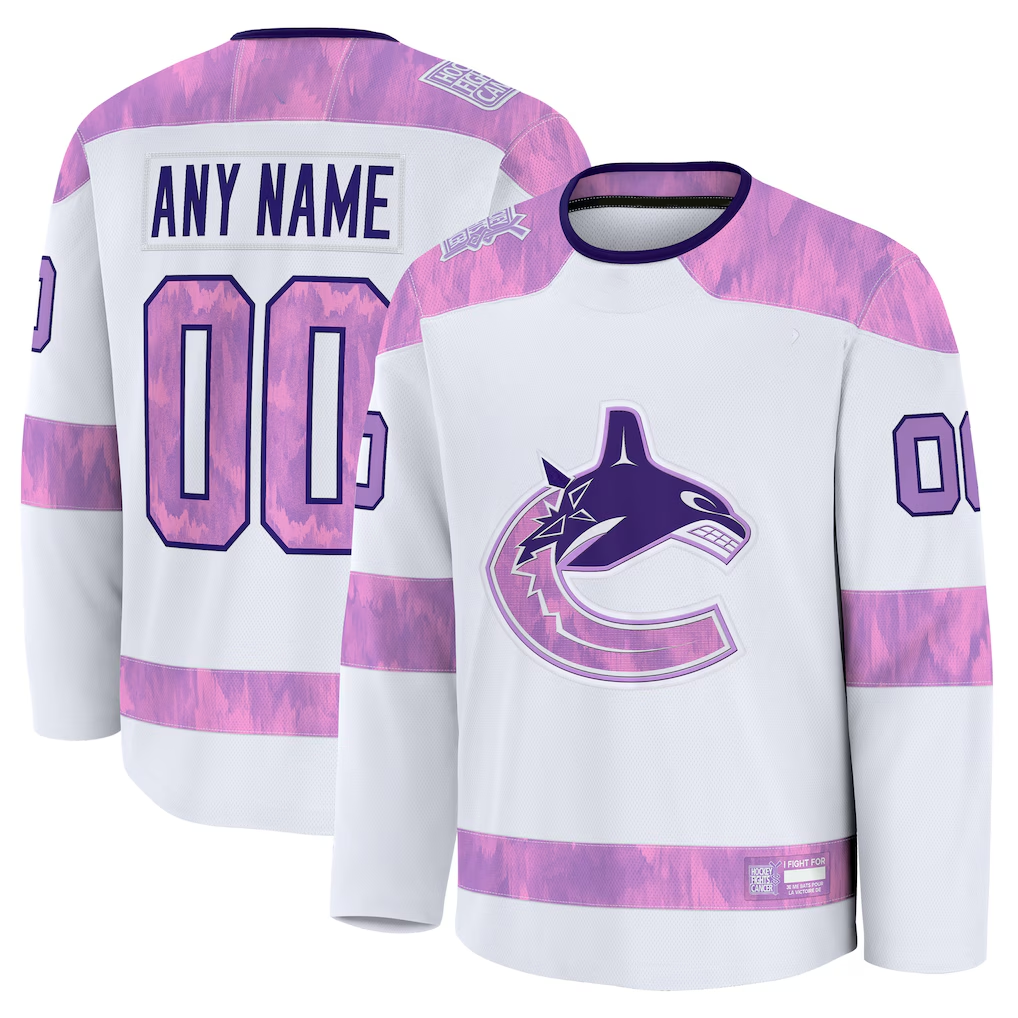 Johmsee Custom V.Canucks White 2024 Hockey Fights Cancer Practice Jerseys