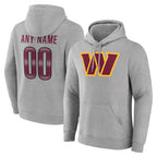 Johmsee Custom W.Commanders Gray LOGO Pullover Hoodies Game Any Name & Numbers Stitched Jerseys