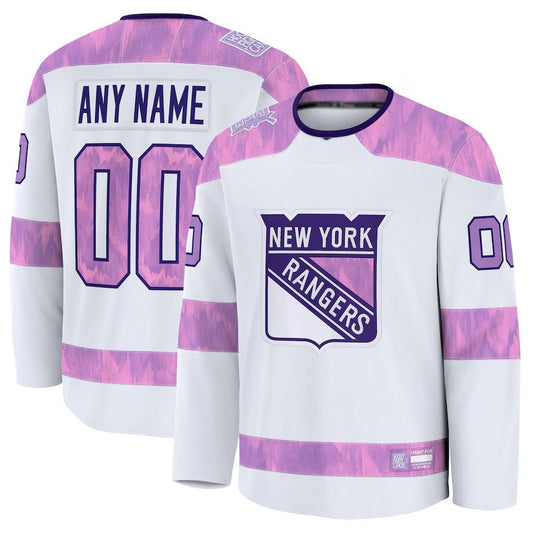 Custom NY.Rangers Fanatics 2024 Hockey Fights Cancer Practice Jersey - White Stitched American Hockey Jerseys