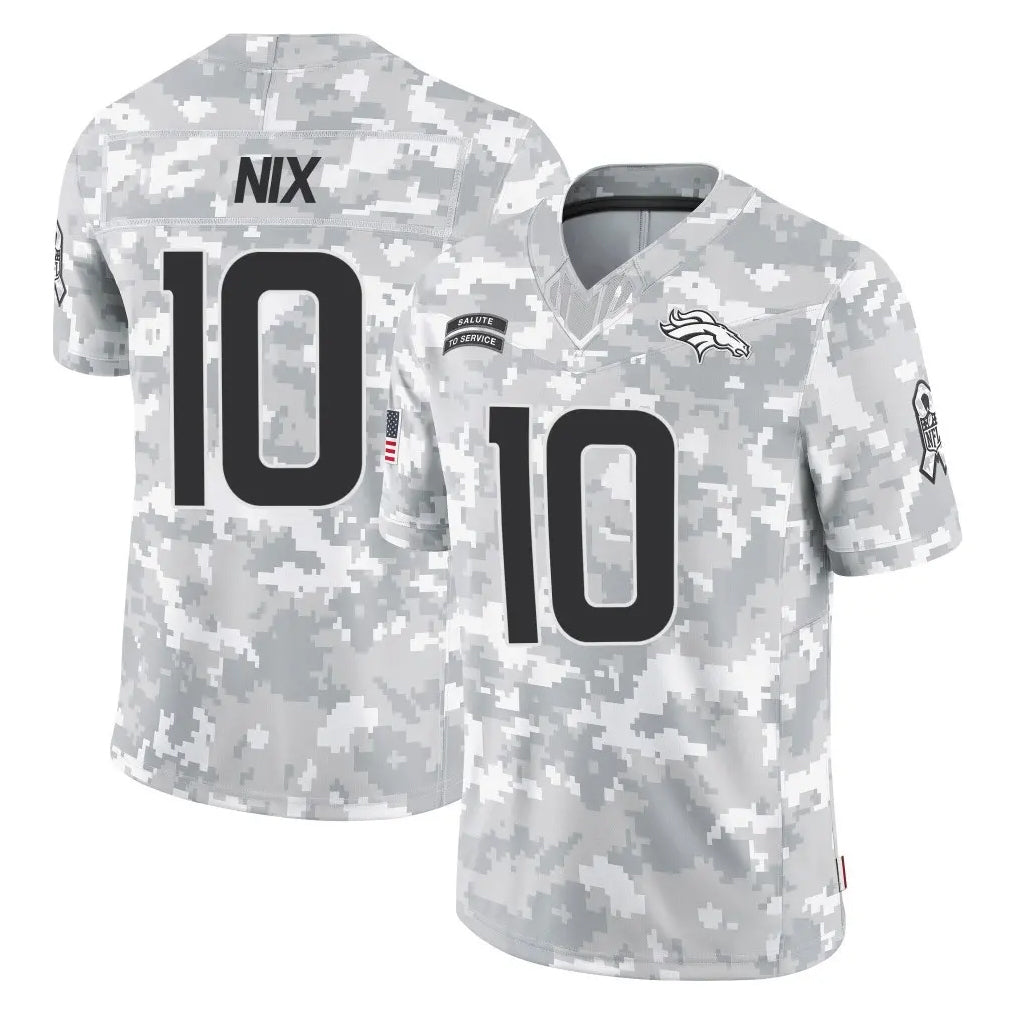 Johmsee D.Broncos #10 Bo Nix Player Arctic Camo Salute To Service Limited Stitched Jerseys