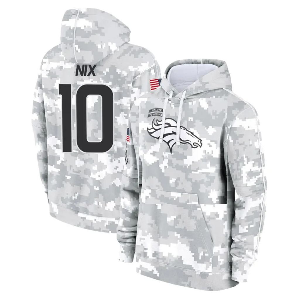 Johmsee D.Broncos #10 Bo Nix Player Arctic Camo Salute to Service Hoodies Limited Game Stitched Jerseys