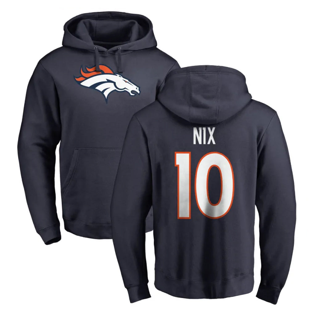 Johmsee D.Broncos #10 Bo Nix Player Navy Pullover Hoodie Limited Stitched Jerseys
