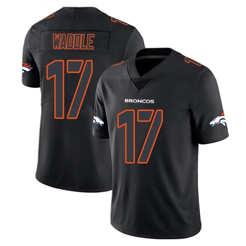 Johmsee D.Broncos #17 Jaylen Waddle Player Black Impact Limited Game Stitched Jerseys