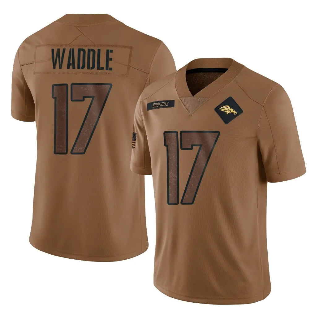Johmsee D.Broncos #17 Jaylen Waddle Player Brown Salute To Service Limited Stitched Jerseys