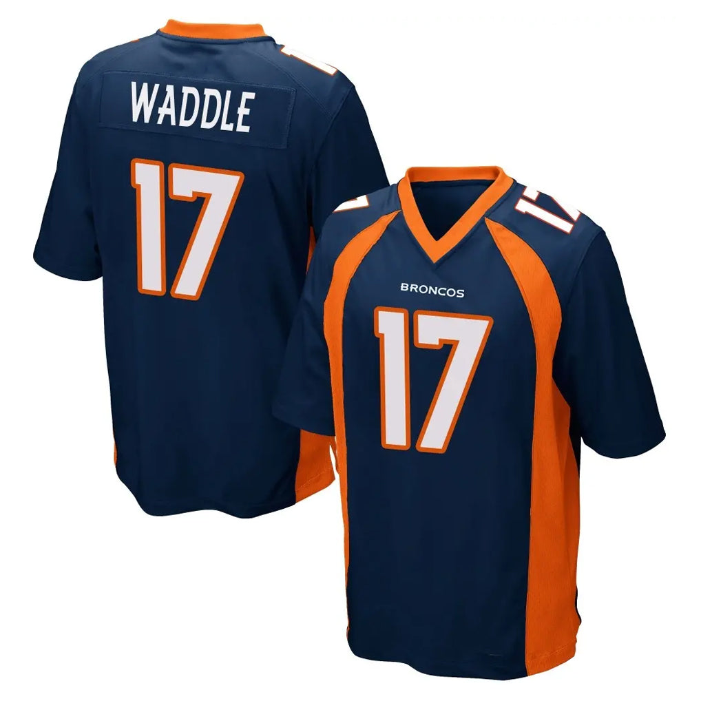 Johmsee D.Broncos #17 Jaylen Waddle Player Navy Game Stitched Jerseys
