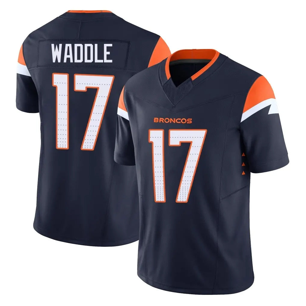 Johmsee D.Broncos #17 Jaylen Waddle Player Navy Limited Vapor F.U.S.E. Home Game Stitched Jerseys