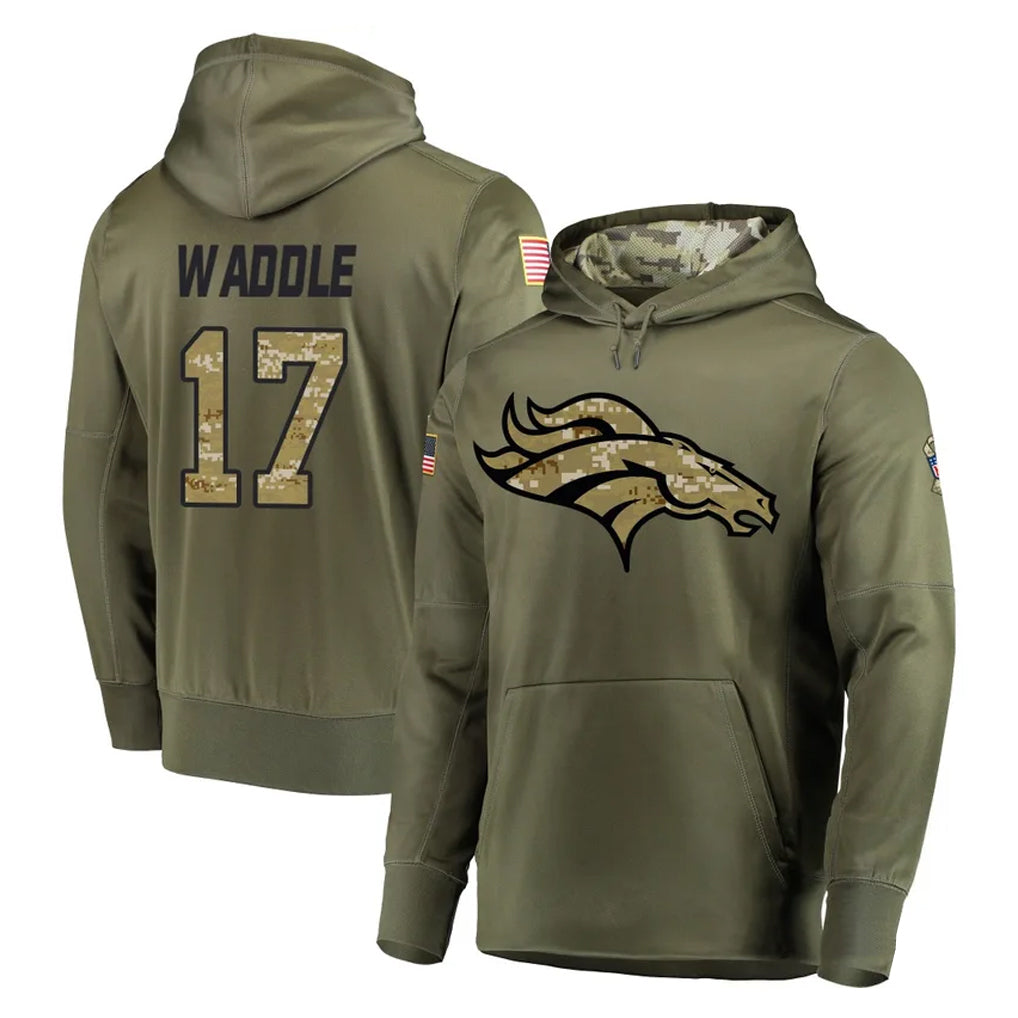 Johmsee D.Broncos #17 Jaylen Waddle Player Olive Salute to Service Pullover Hoodies Home Game Stitched Jerseys