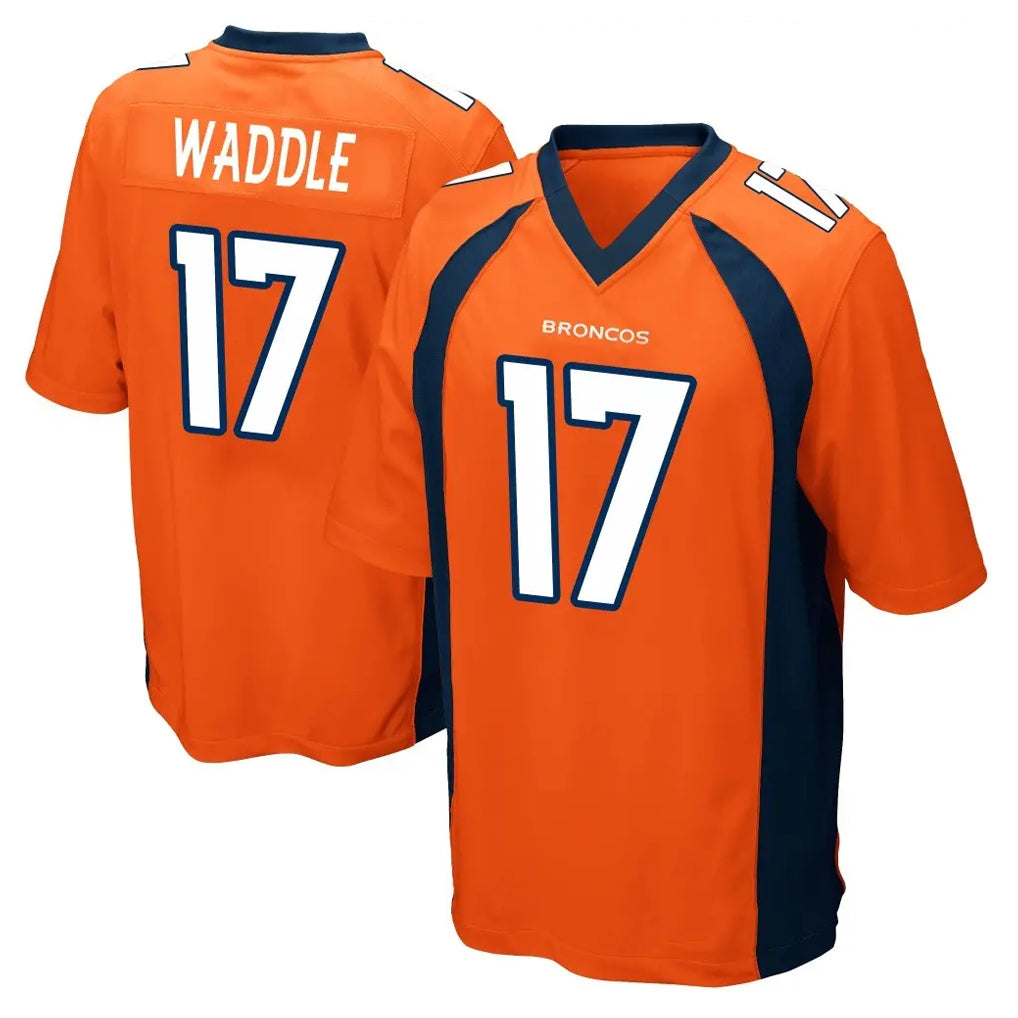 Johmsee D.Broncos #17 Jaylen Waddle Player Orange Color Home Game Stitched Jerseys