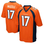 Johmsee D.Broncos #17 Jaylen Waddle Player Orange Color Home Game Stitched Jerseys
