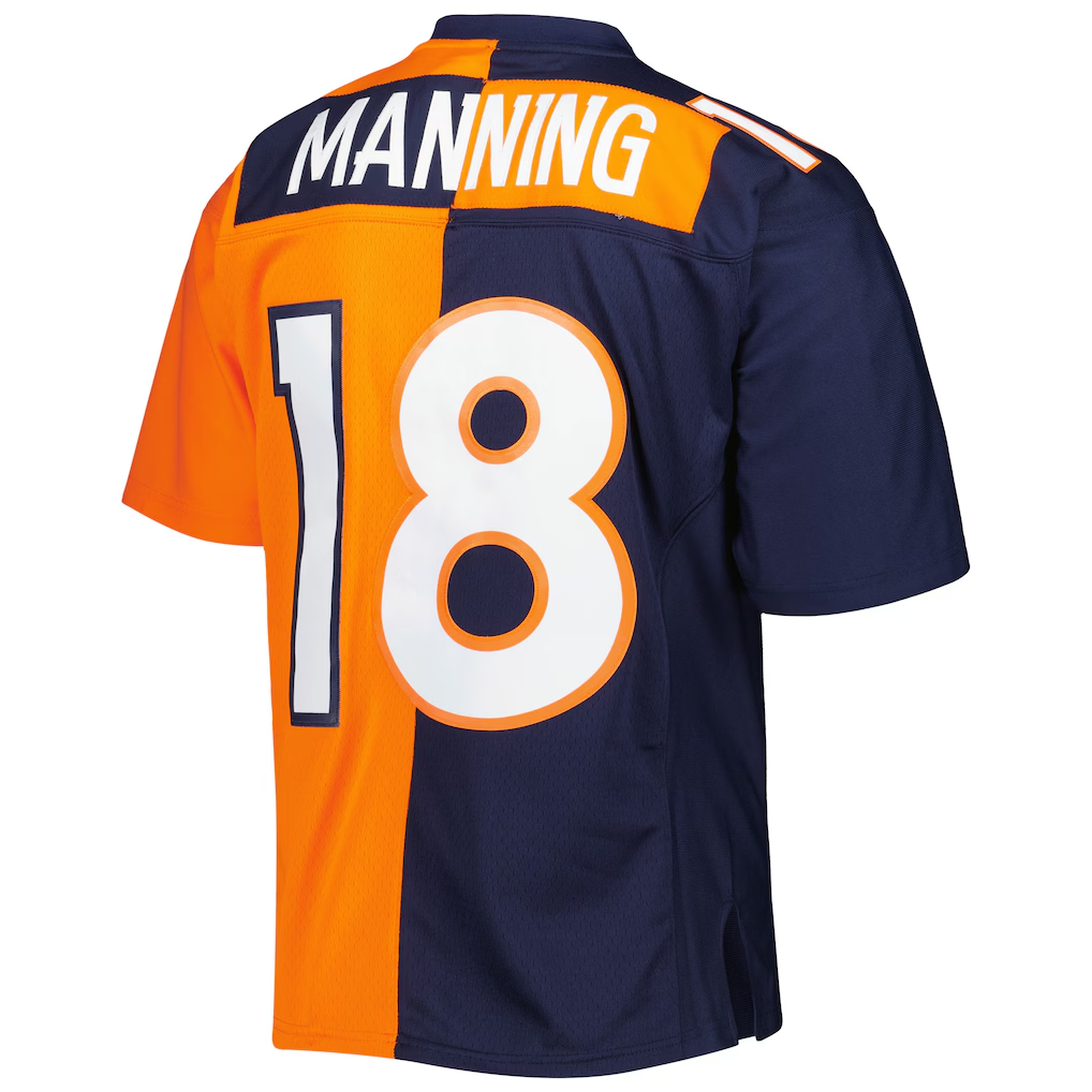 Johmsee D.Broncos #18 Peyton Manning Mitchell & Ness NavyOrange 2015 Split Legacy Replica  Stitched Puhic Jersey