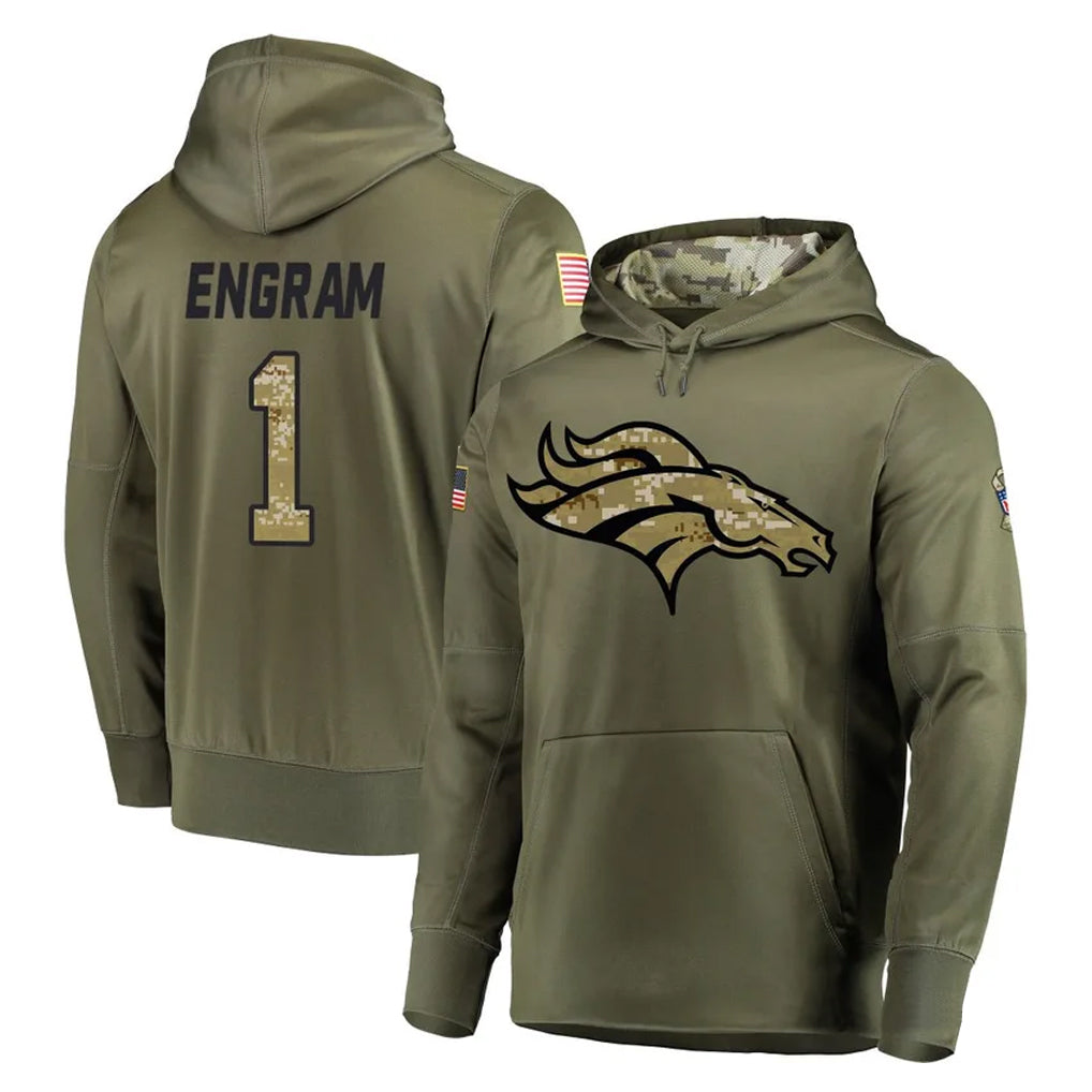 Johmsee D.Broncos #1 Evan Engram Player Olive Salute to Service Pullover Hoodies Home Game Stitched Jerseys