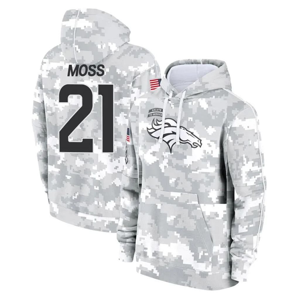 Johmsee D.Broncos #21 Riley Moss Player Arctic Camo Salute to Service Hoodies Limited Game Stitched Jerseys