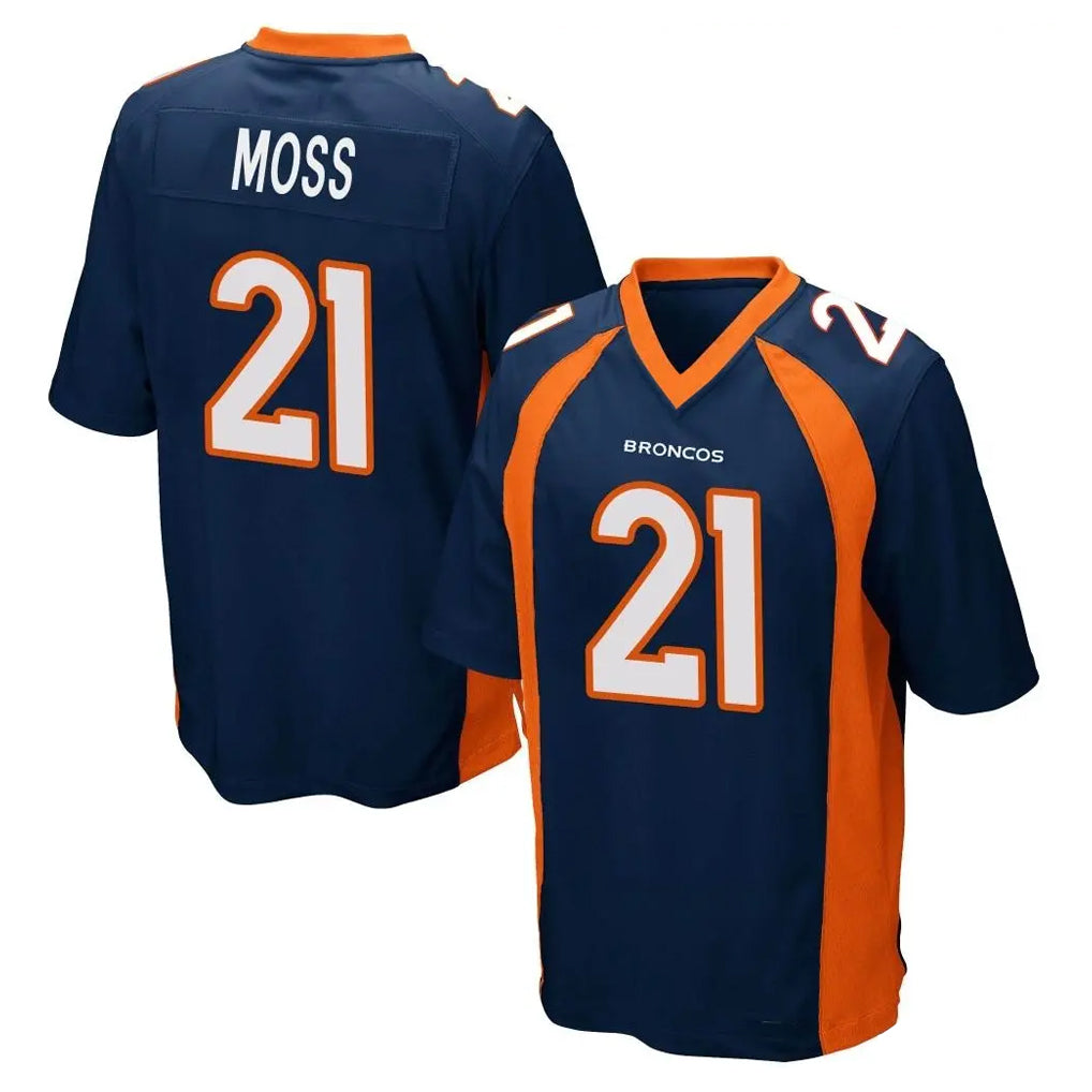 Johmsee D.Broncos #21 Riley Moss Player Navy Game Stitched Jerseys