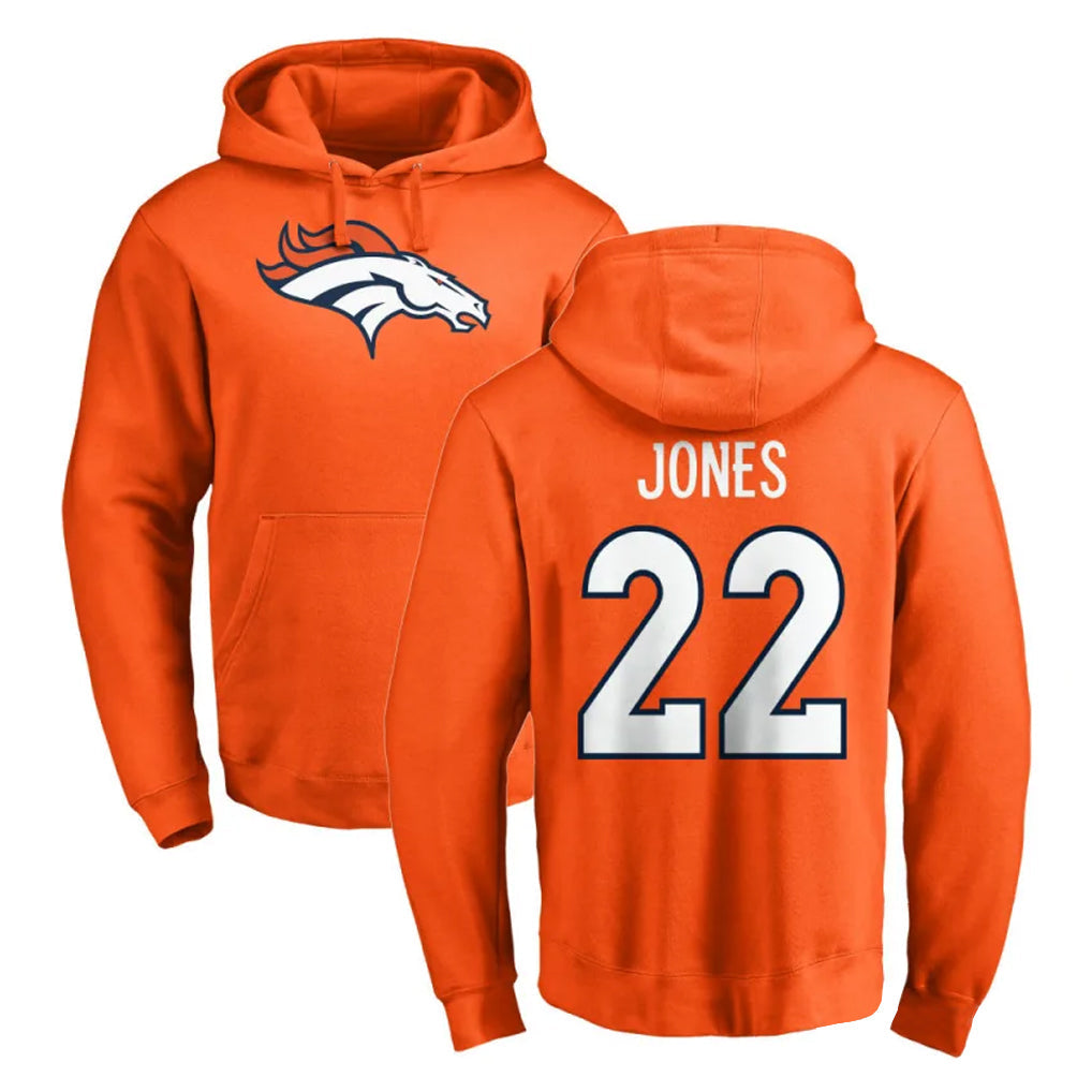 Johmsee D.Broncos #22 Brandon Jones Player Orange Pullover Hoodie Limited Stitched Jerseys