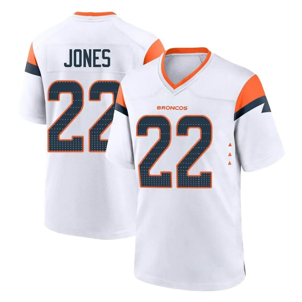 Johmsee D.Broncos #22 Brandon Jones Player White Home Game Stitched Jerseys