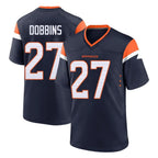 Johmsee D.Broncos #27 J.K. Dobbins Player Navy Home Game Stitched Jerseys