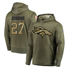 Johmsee D.Broncos #27 J.K. Dobbins Player Olive Salute to Service Pullover Hoodies Home Game Stitched Jerseys