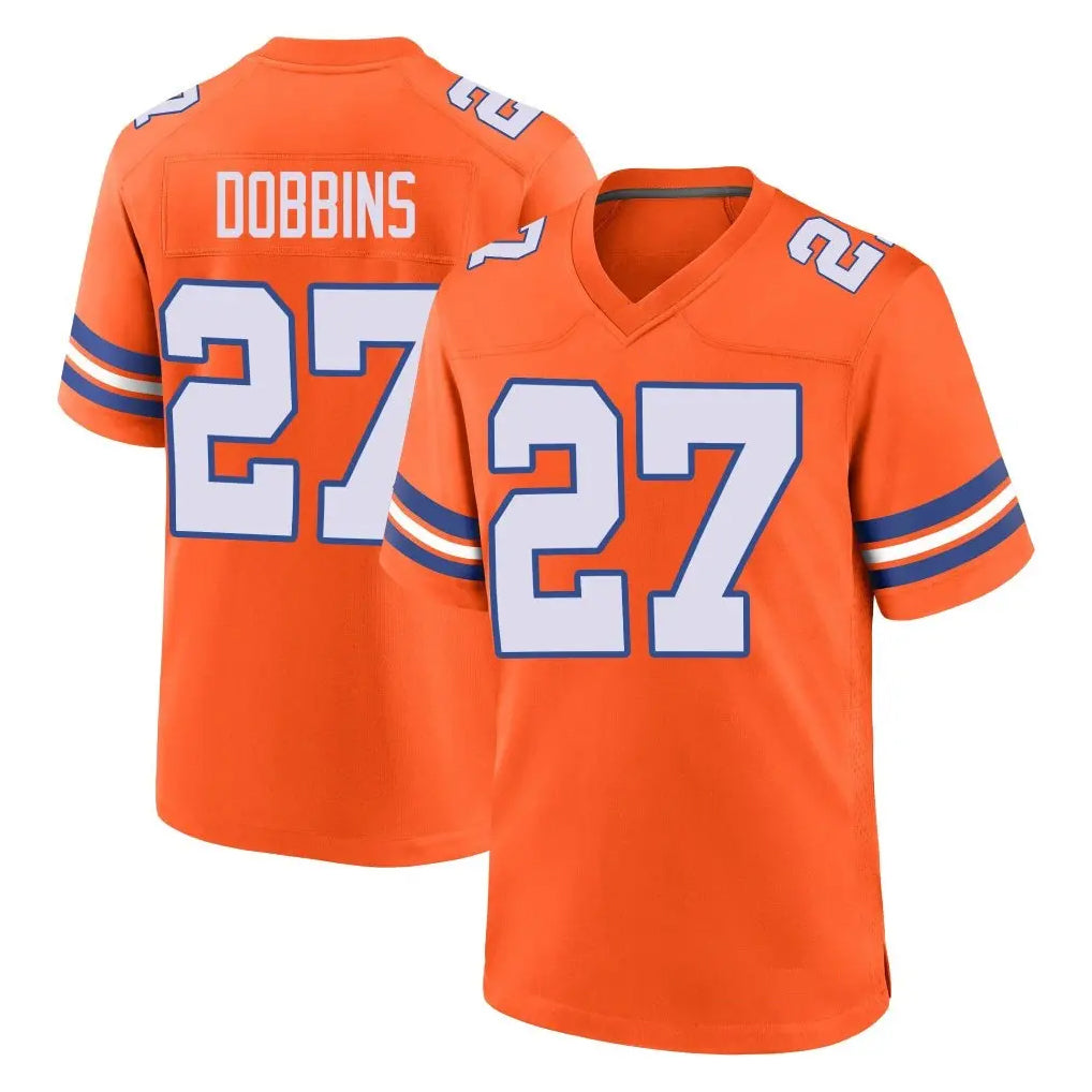 Johmsee D.Broncos #27 J.K. Dobbins Player Orange Alternate Collection Throwback Game Stitched Jerseys