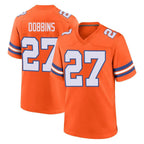 Johmsee D.Broncos #27 J.K. Dobbins Player Orange Alternate Collection Throwback Game Stitched Jerseys