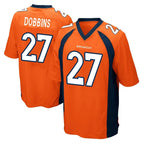 Johmsee D.Broncos #27 J.K. Dobbins Player Orange Color Home Game Stitched Jerseys