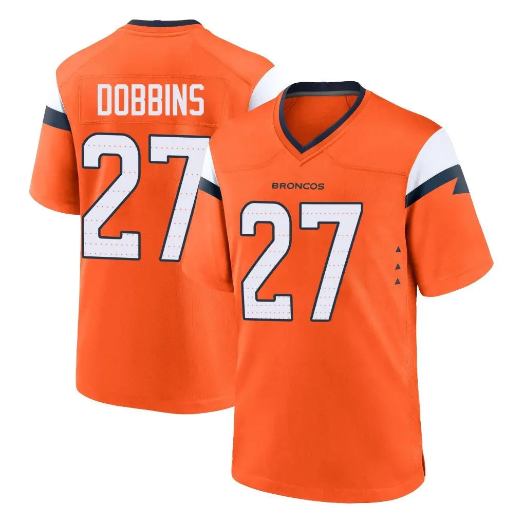 Johmsee D.Broncos #27 J.K. Dobbins Player Orange Home Game Stitched Jerseys